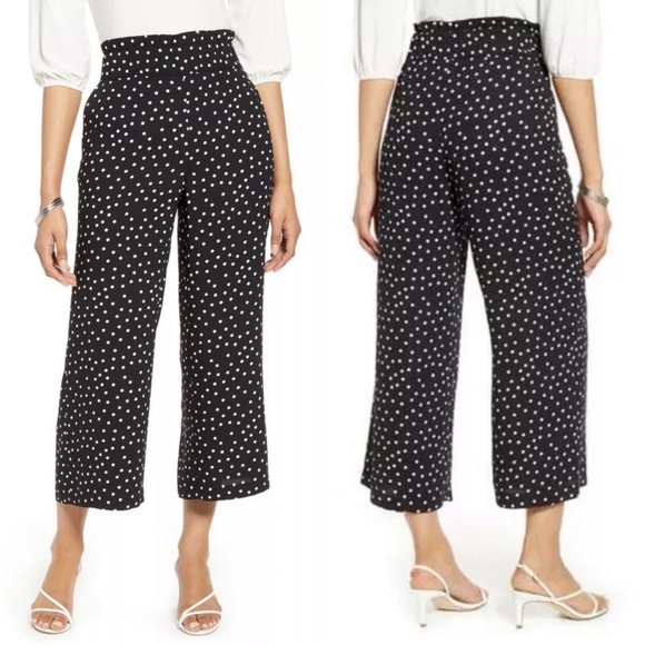 Halogen Pants - Halogen Wide Leg Cropped Casual Pull-On Pants Dots Polka Dot Large Black